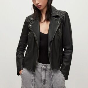 All Saints Charcoal Leather Moto Jacket